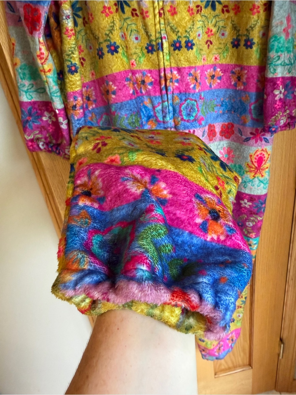 Natural Life Fleece One Piece Pajama Jumpsuit Floral Magenta Border Boho M - Picture 8 of 12